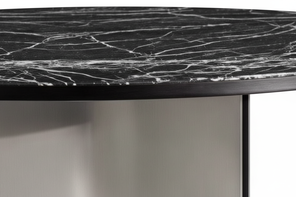 Black Marble Cross-Base Table – Close-Up Detail