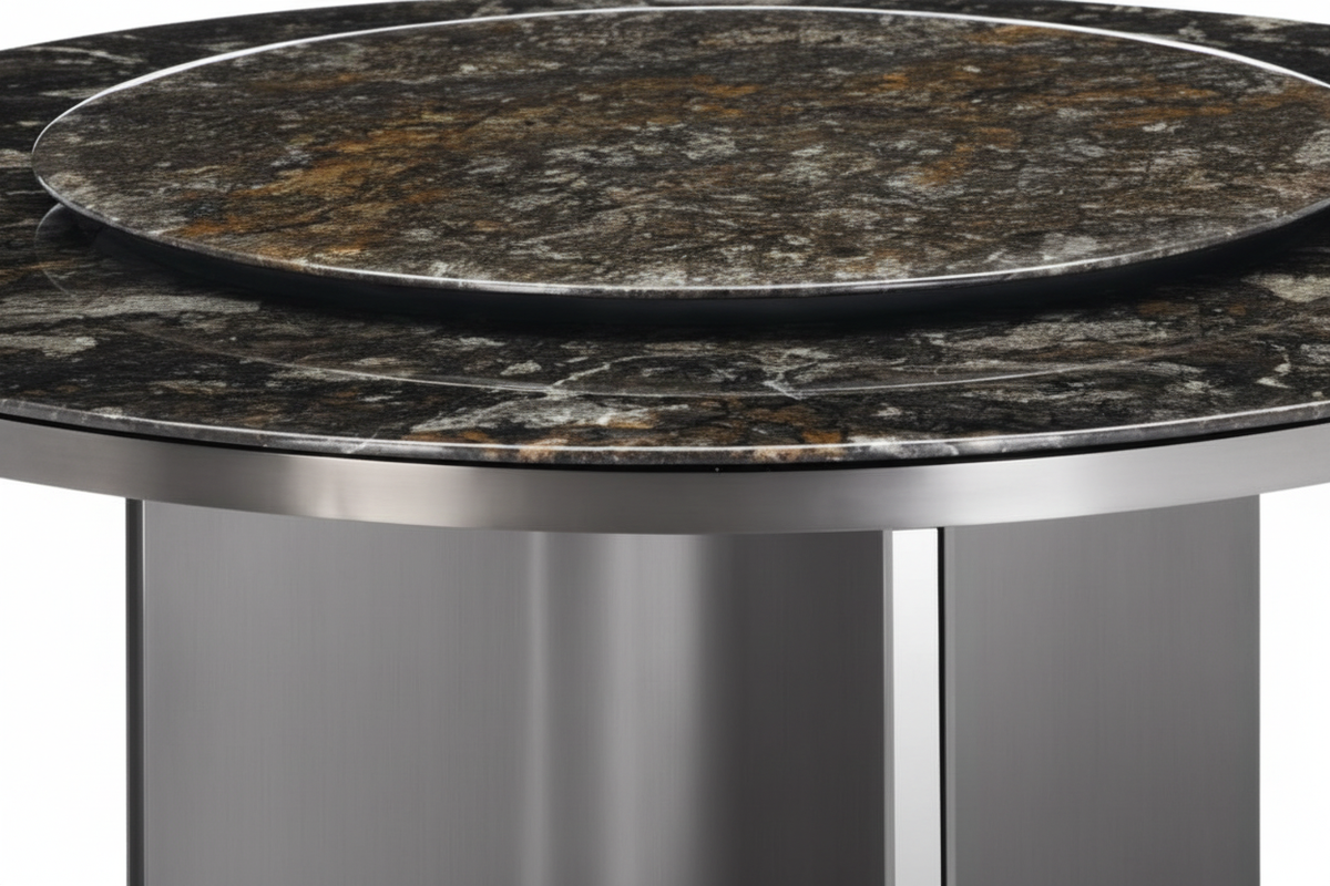 Brown Marble Lazy Susan Cross-Base Table – Close-Up Detail