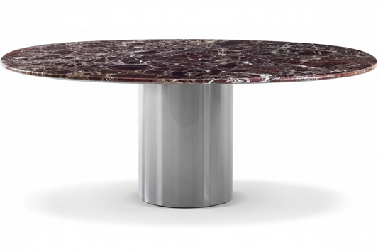 Burgundy Marble Cylinder Table – 45° Elevated View