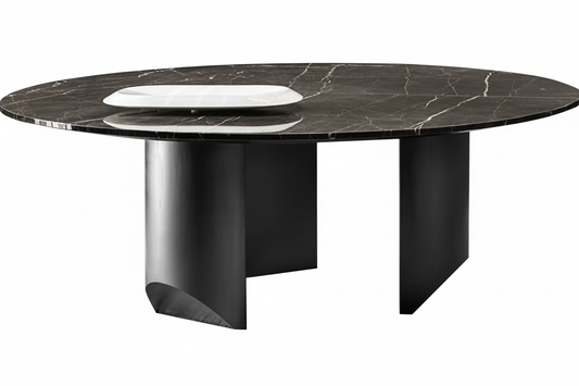 Dark Marble Lazy Susan Table – 45° Elevated View