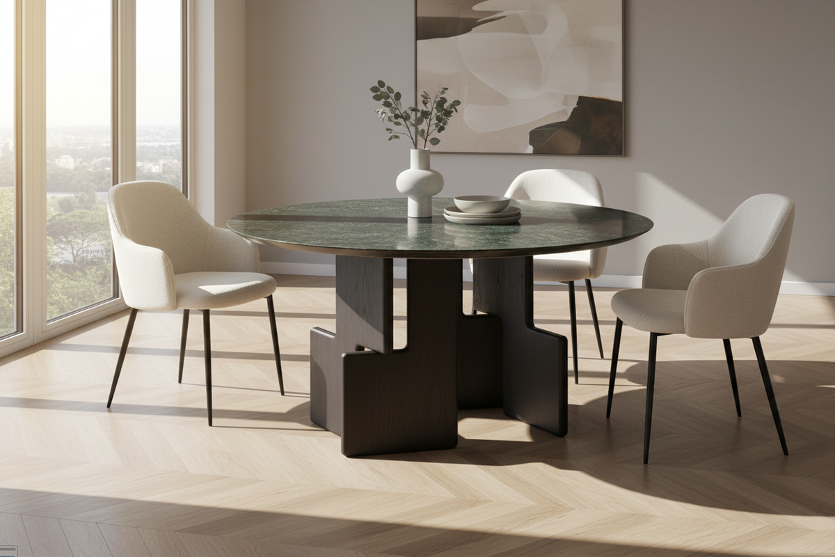 Green Marble Interlocking Panel Table – 45° Elevated View