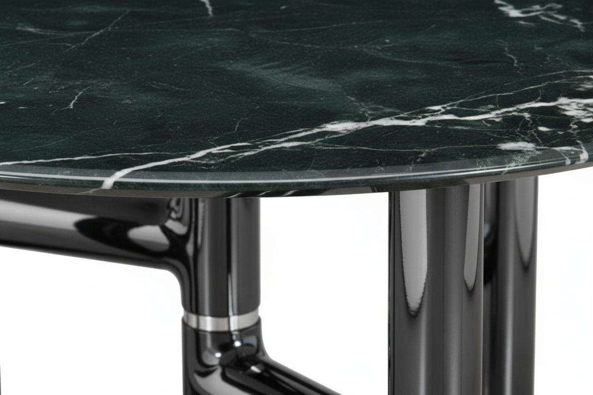 Green Marble Tube-Frame Table – Close-Up Detail