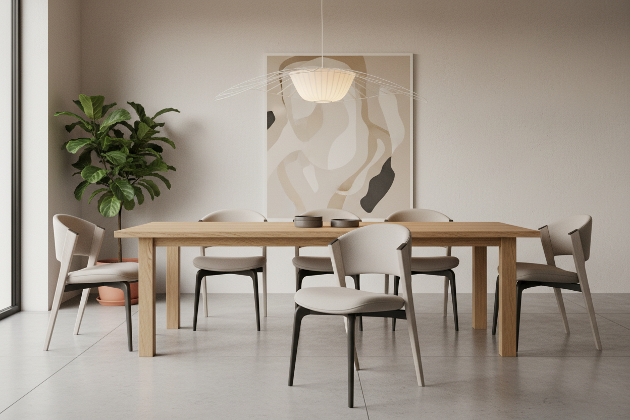 Vela Dining Chair in a warm minimalist luxury dining room