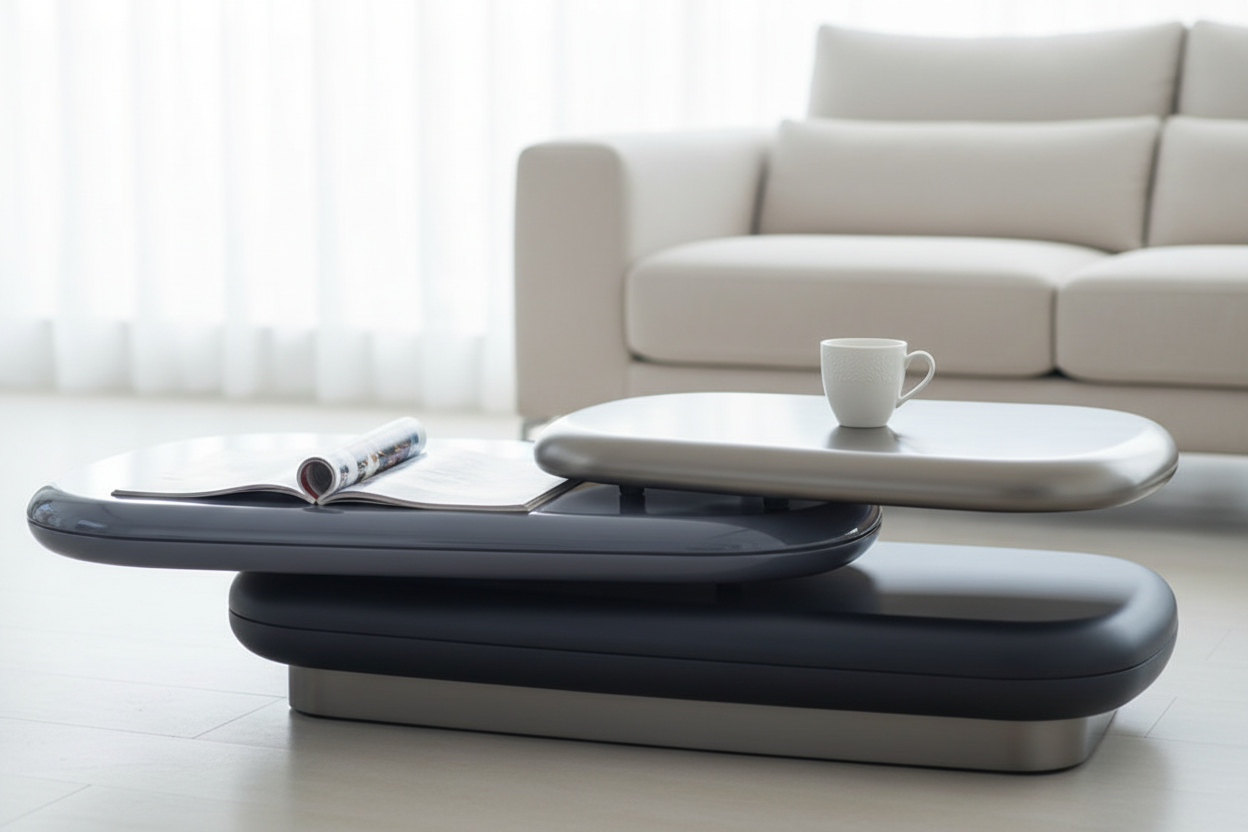 Stratō Dual-Layer Pill Coffee Table close-up lifestyle shot