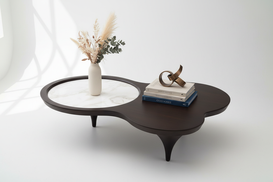 Forma Biomorphic Coffee Table styled with accessories