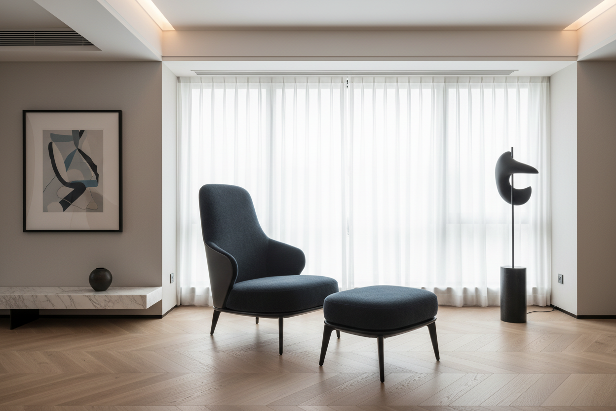 Sereno High-Back Chair & Ottoman — interior lifestyle context