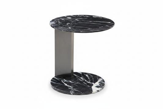 Discus Dual-Disc Black Marble Side Table side view