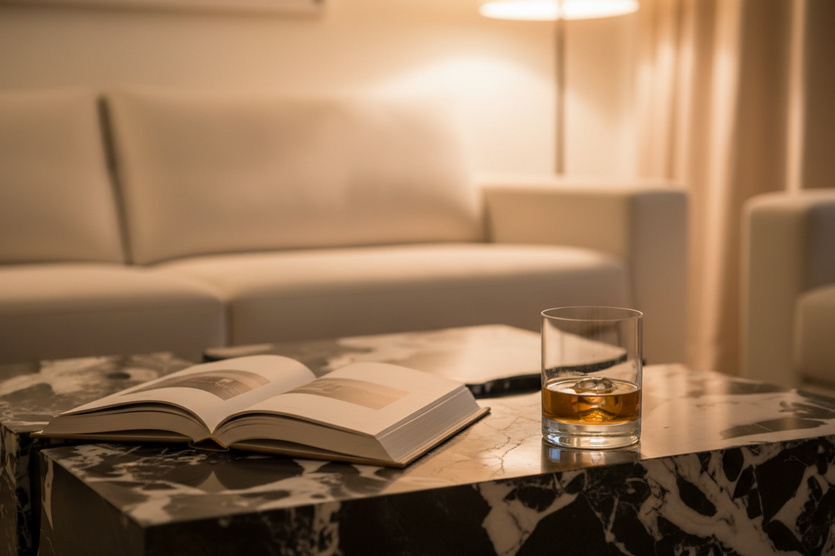Quarum Four-Block Marble Coffee Table close-up lifestyle shot