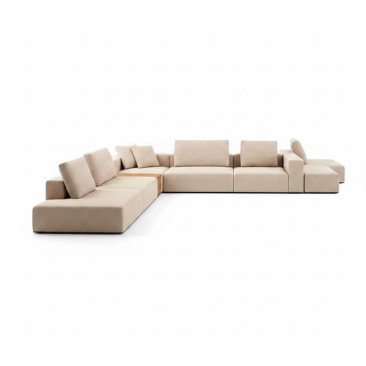 Plano modular sofa system — side profile showing ultra-low floating base