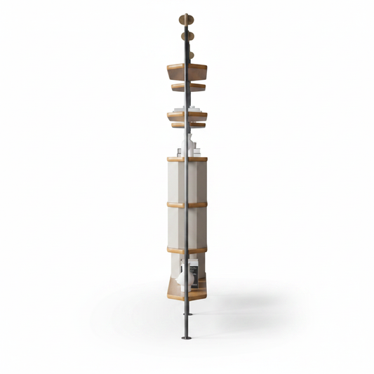 Auris Pole Shelving System side profile showing shelf depth and pole column