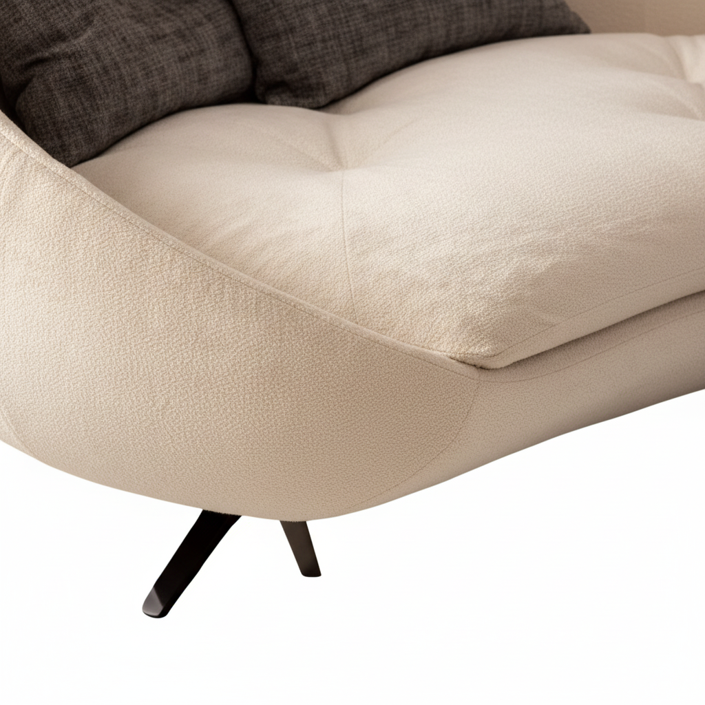 Cove Curved Sofa with Side Table — bouclé fabric detail close-up