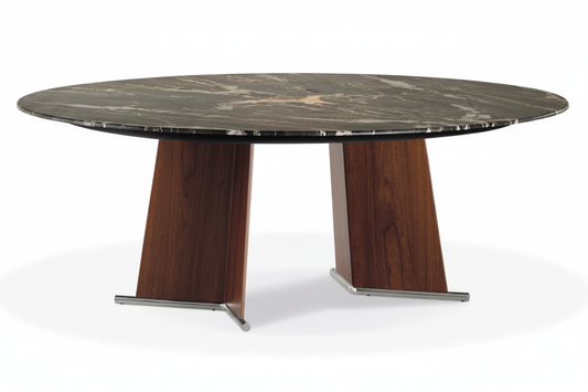 Marble Walnut Pedestal Table – 45° Elevated View