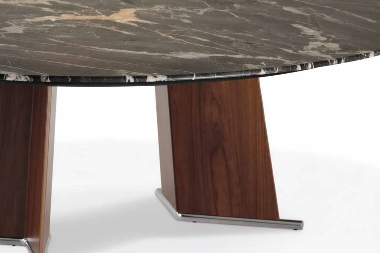 Marble Walnut Pedestal Table – Close-Up Detail