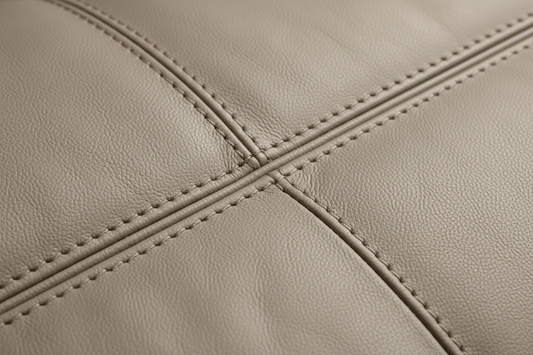 Taupe Leather Sofa Material & Stitching Close-Up