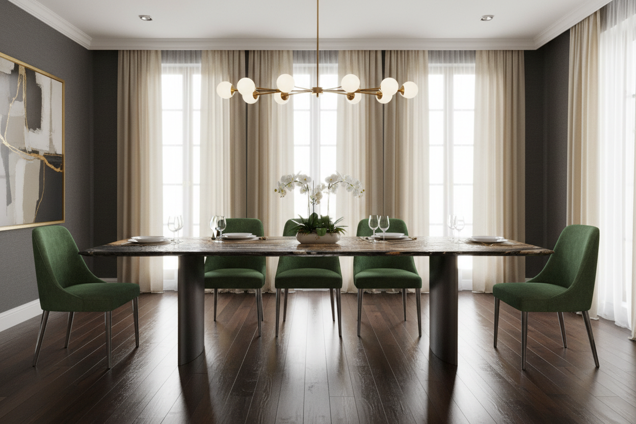 Tiger Marble D-Pedestal Table – 45° Elevated View