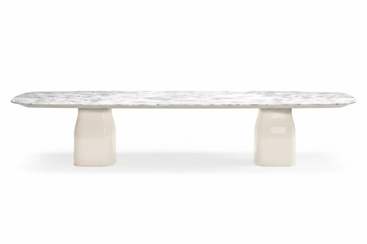 White Marble Double Pedestal Table – Side Profile View