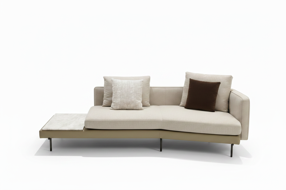 Beige Sofa – Front View White Studio Background