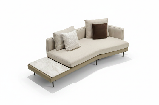 Beige Sofa with Marble Tray – White Studio Background