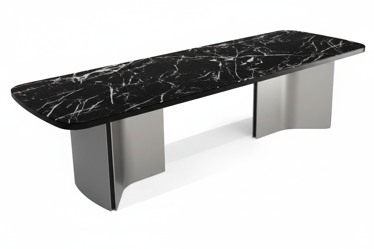 Black Marble Arch-Panel Table – 45° Elevated View