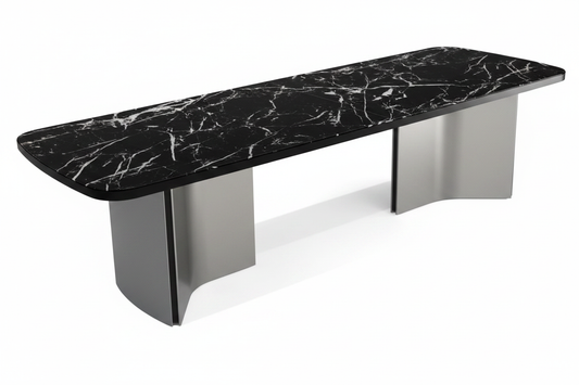 Black Marble Arch-Panel Table – 45° Elevated View