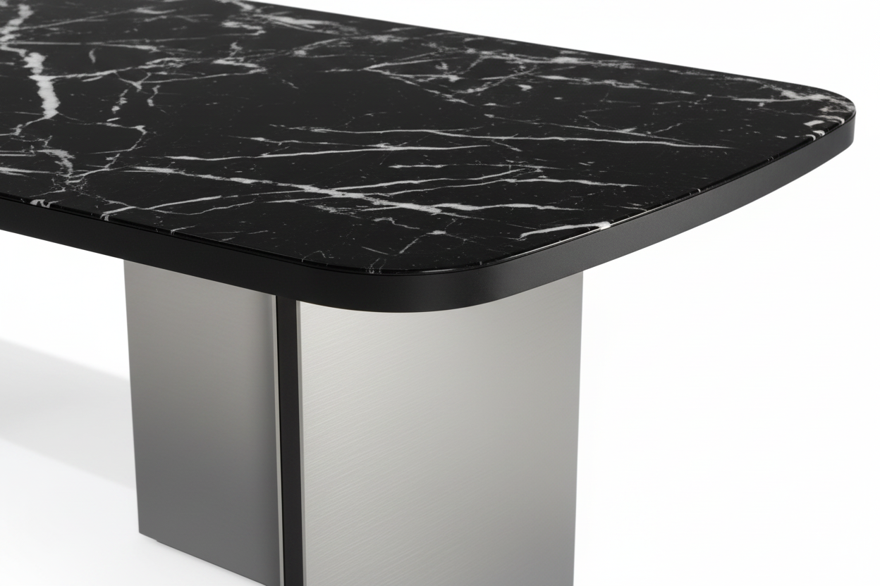 Black Marble Arch-Panel Table – Close-Up Detail