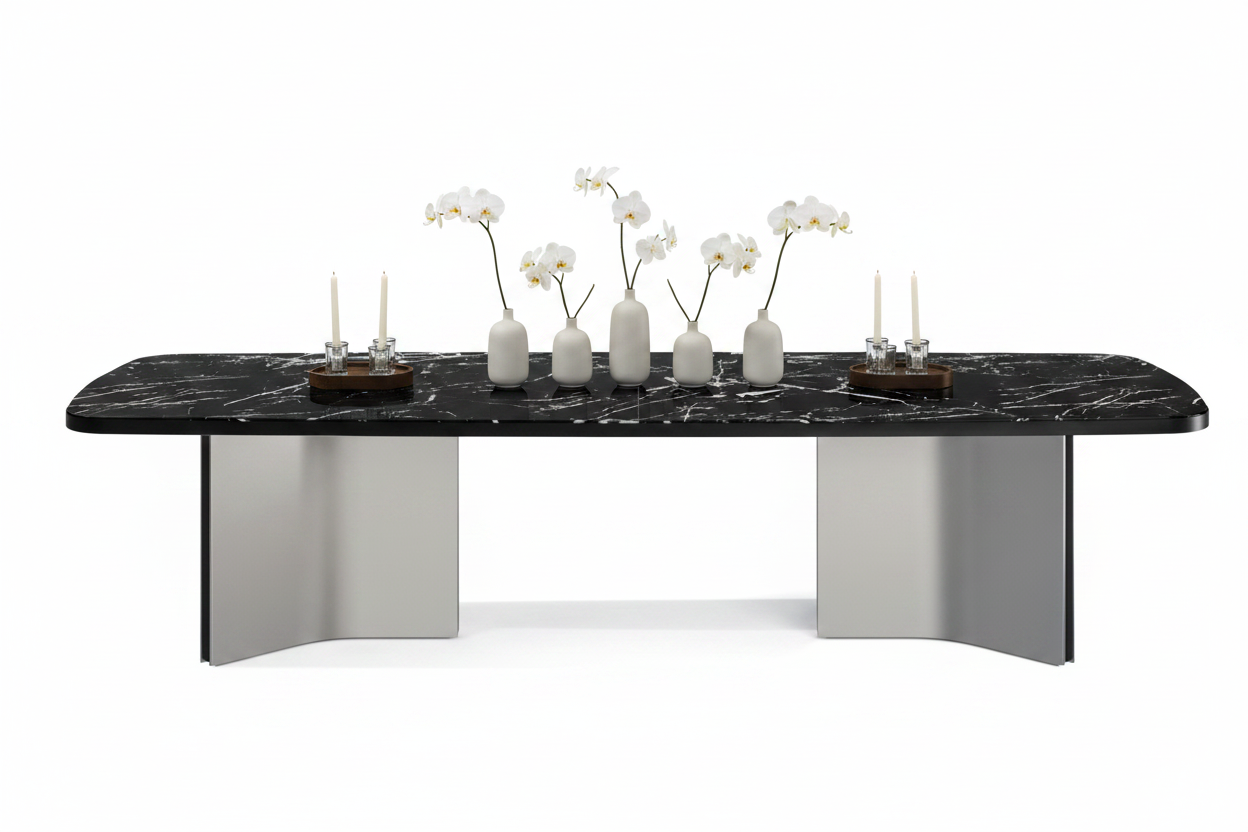 Black Marble Arch-Panel Table – Front View