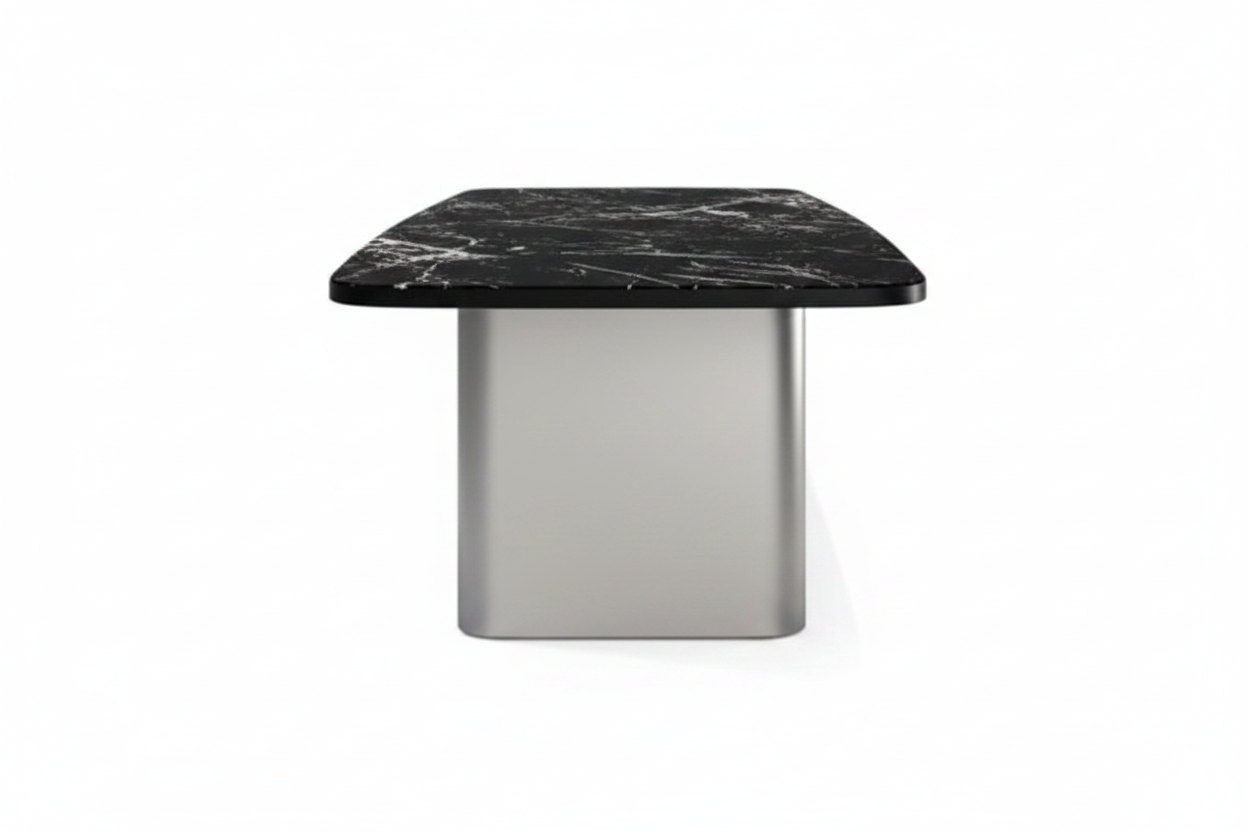 Black Marble Arch-Panel Table – Side Profile View