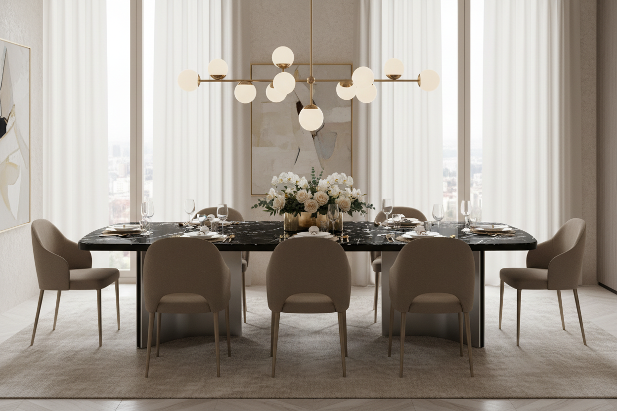 Black Marble Arch-Panel Table – With Chairs