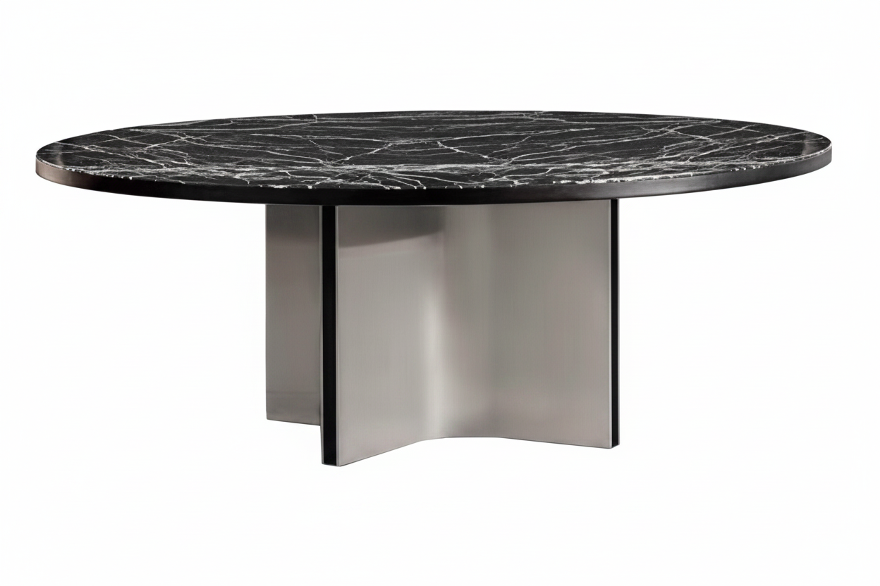 Black Marble Cross-Base Table – 45° Elevated View