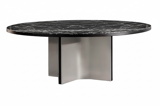 Black Marble Cross-Base Table – 45° Elevated View