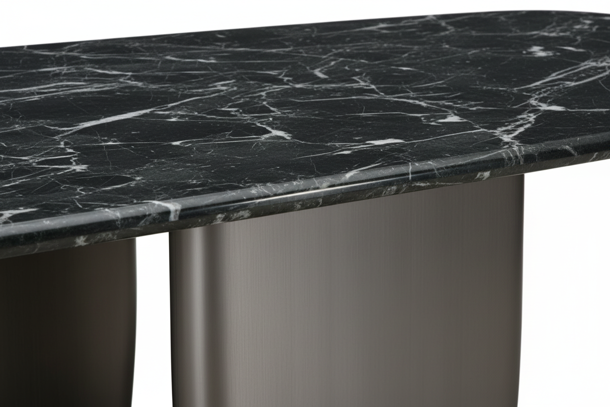 Black Marble Oval Triple Pedestal Table – Close-Up Detail