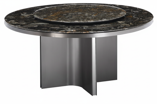 Brown Marble Lazy Susan Cross-Base Table – 45° Elevated View