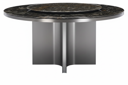 Brown Marble Lazy Susan Cross-Base Table – Side Profile View