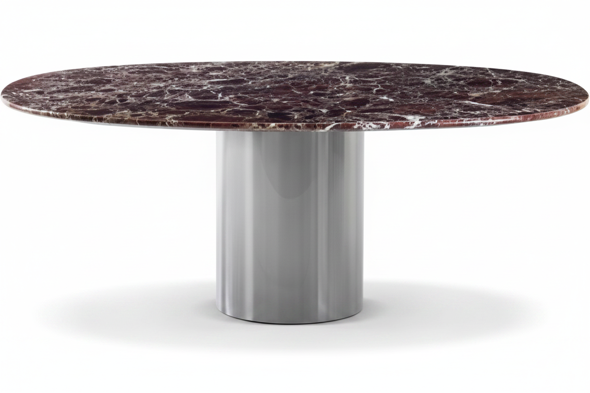 Burgundy Marble Cylinder Table – 45° Elevated View