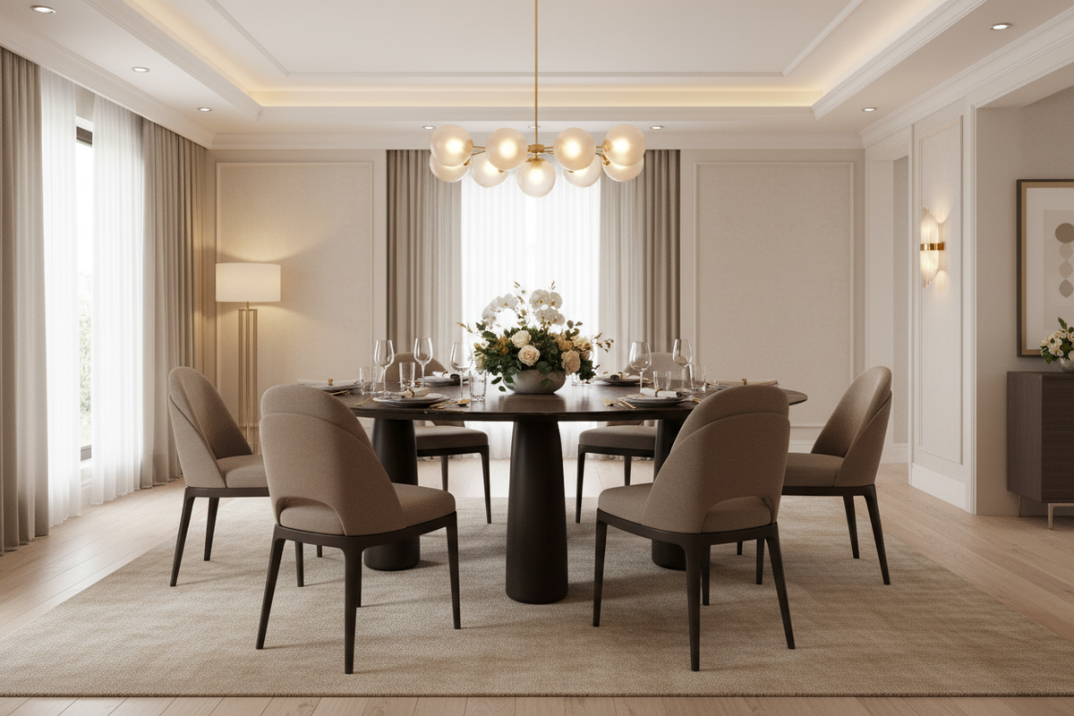 Dark Brown Marble Triple Cone Table – With Chairs
