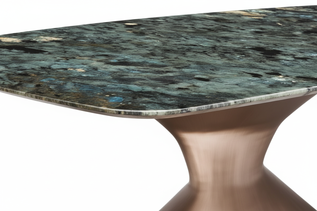 Dark Green Granite Hourglass Table – Close-Up Detail