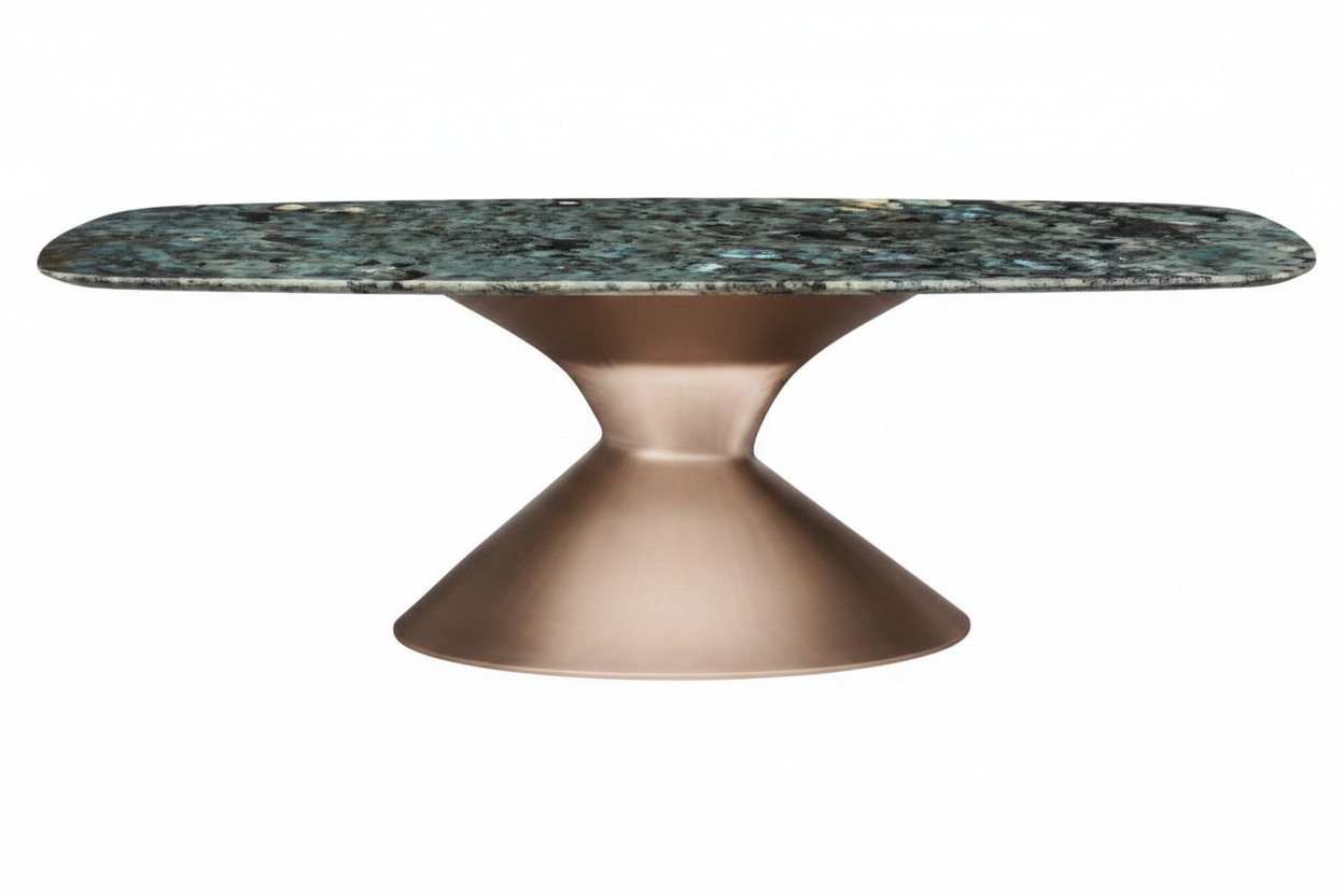 Dark Green Granite Hourglass Table – Side Profile View