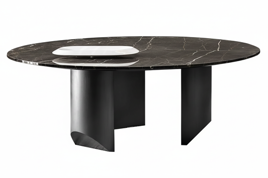 Dark Marble Lazy Susan Table – Front View