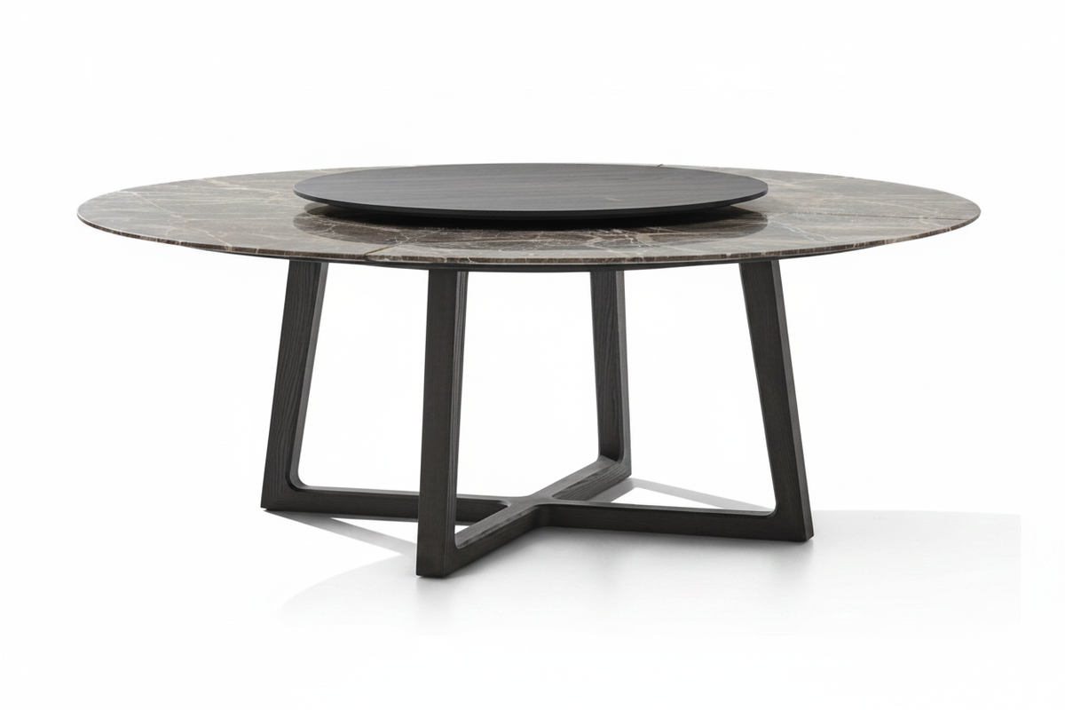 Dark Marble Star-Base Table – 45° Elevated View