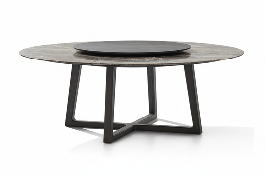 Dark Marble Star-Base Table – 45° Elevated View