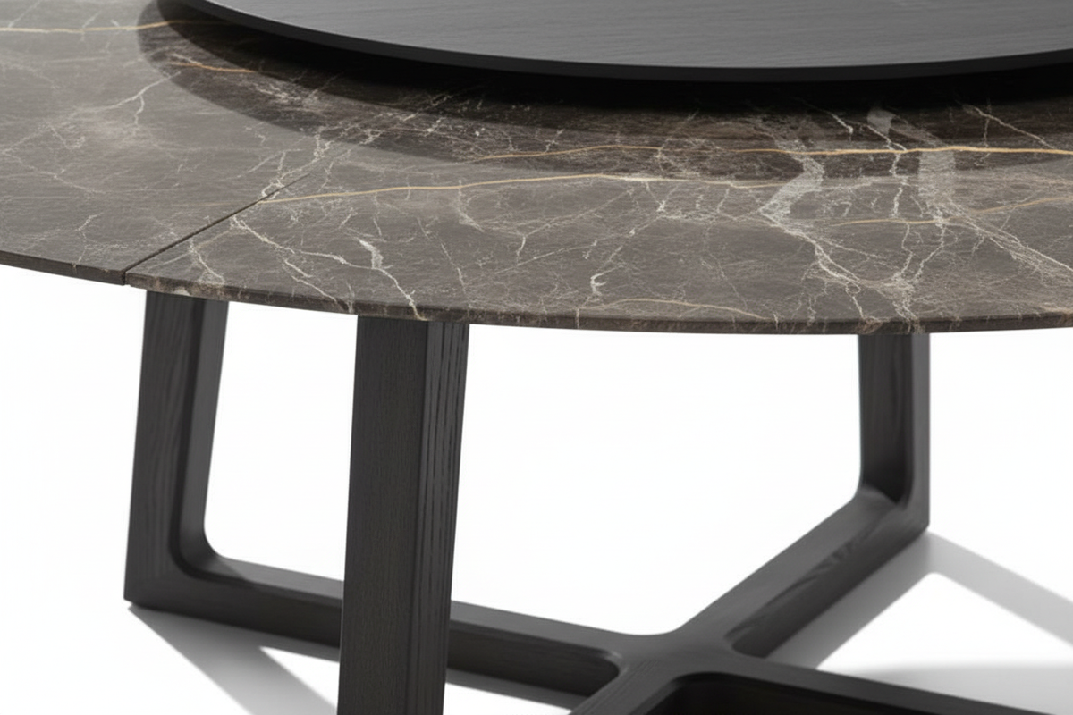 Dark Marble Star-Base Table – Close-Up Detail