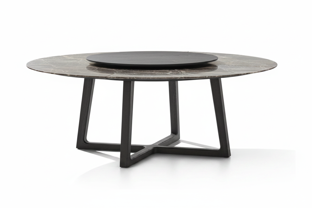 Dark Marble Star-Base Table – Side Profile View