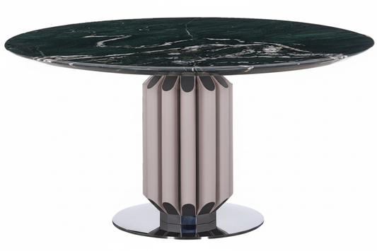 Green Marble Fluted Pedestal Table – 45° Elevated View