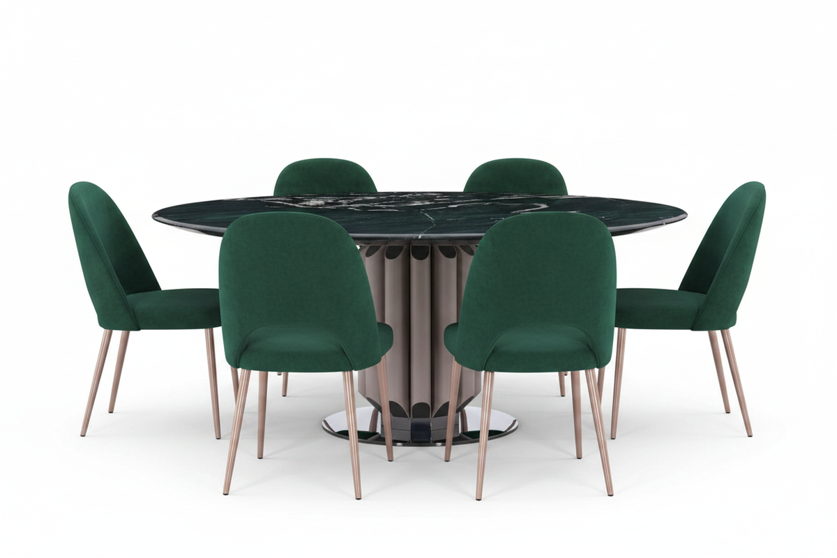 Green Marble Fluted Pedestal Table – Front View