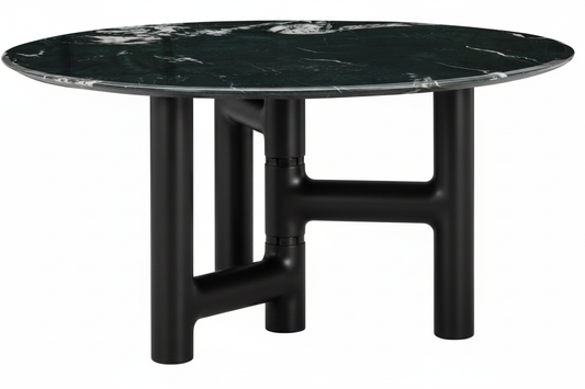 Green Marble Tube-Frame Table – 45° Elevated View