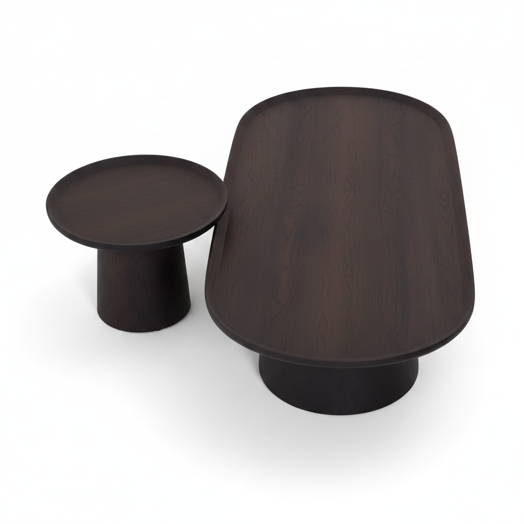 Fungō Oval and Round Coffee Table Set top view