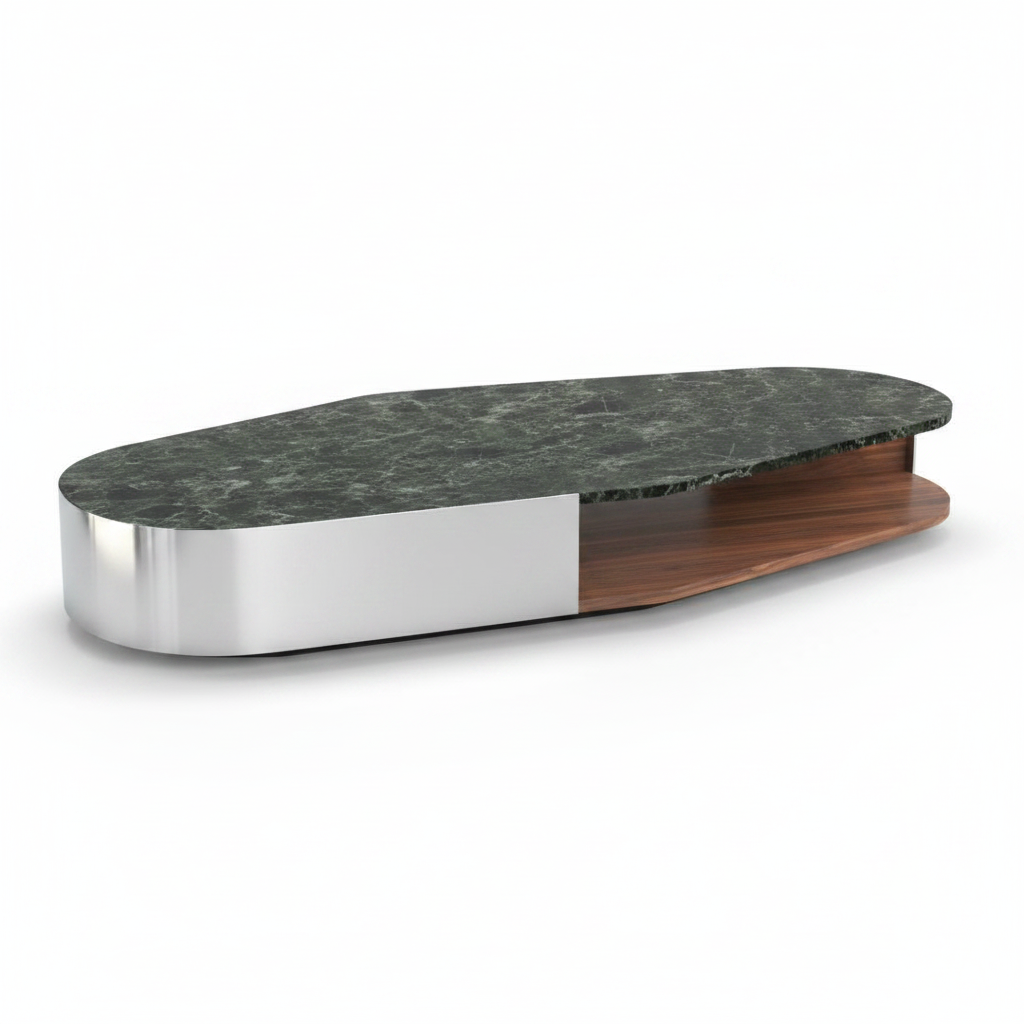 Three-quarter view of the Vela Oval Coffee Table