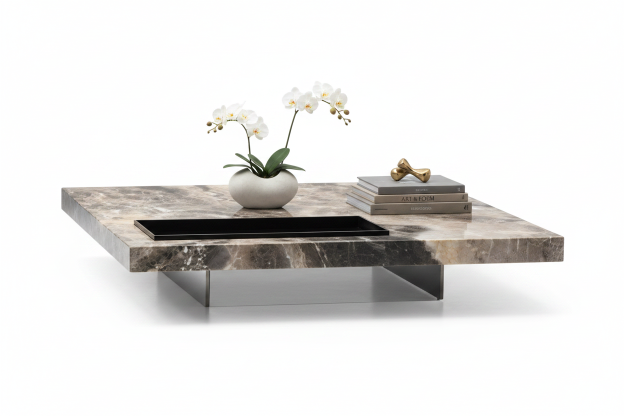 Speculo Square Marble Coffee Table styled with accessories