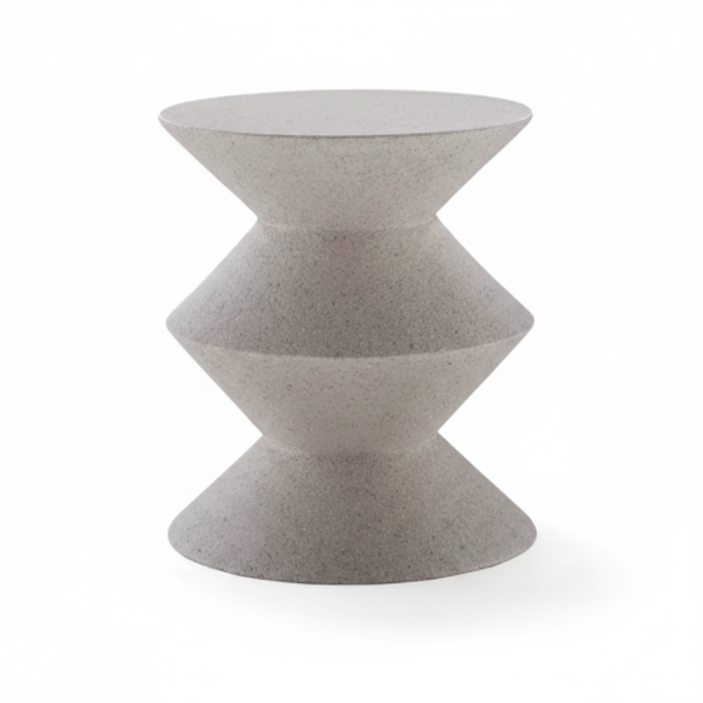 Zeta Stool side profile showing double hourglass zigzag silhouette, white background