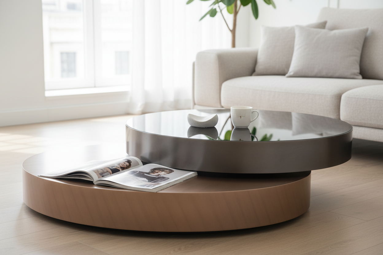 Auriva Dual-Layer Oval Coffee Table close-up lifestyle shot